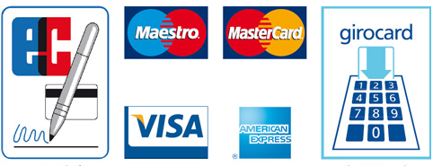 Als Zahlungsmittel akzeptieren wir EC, Maestro, Mastercard, girocard, Visa, American Express